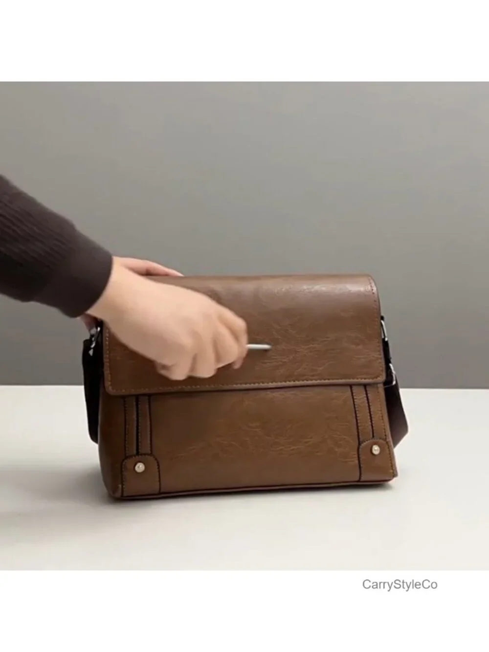 Men's Messenger Bag PU Leather Crossbody Shoulder Bag Adjustable Strap